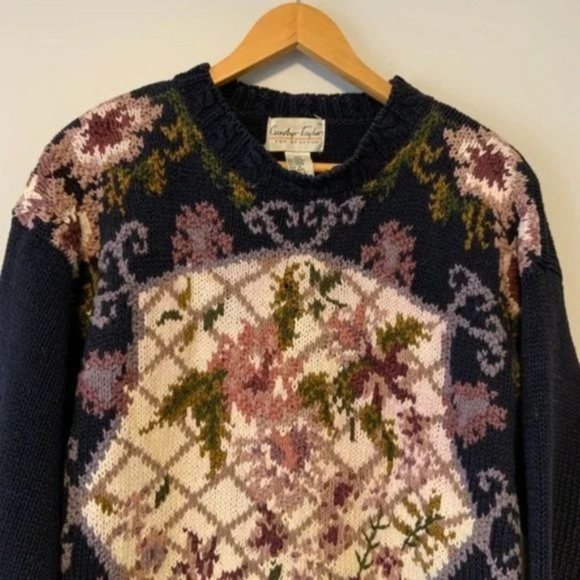 Vintage Carolyn Taylor Cotton blend Embroidered Sweater  oversized blue S - Picture 4 of 5